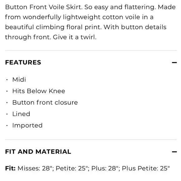 Talbots Climbing Floral Button Front Voile Skirt - Picture 8 of 10